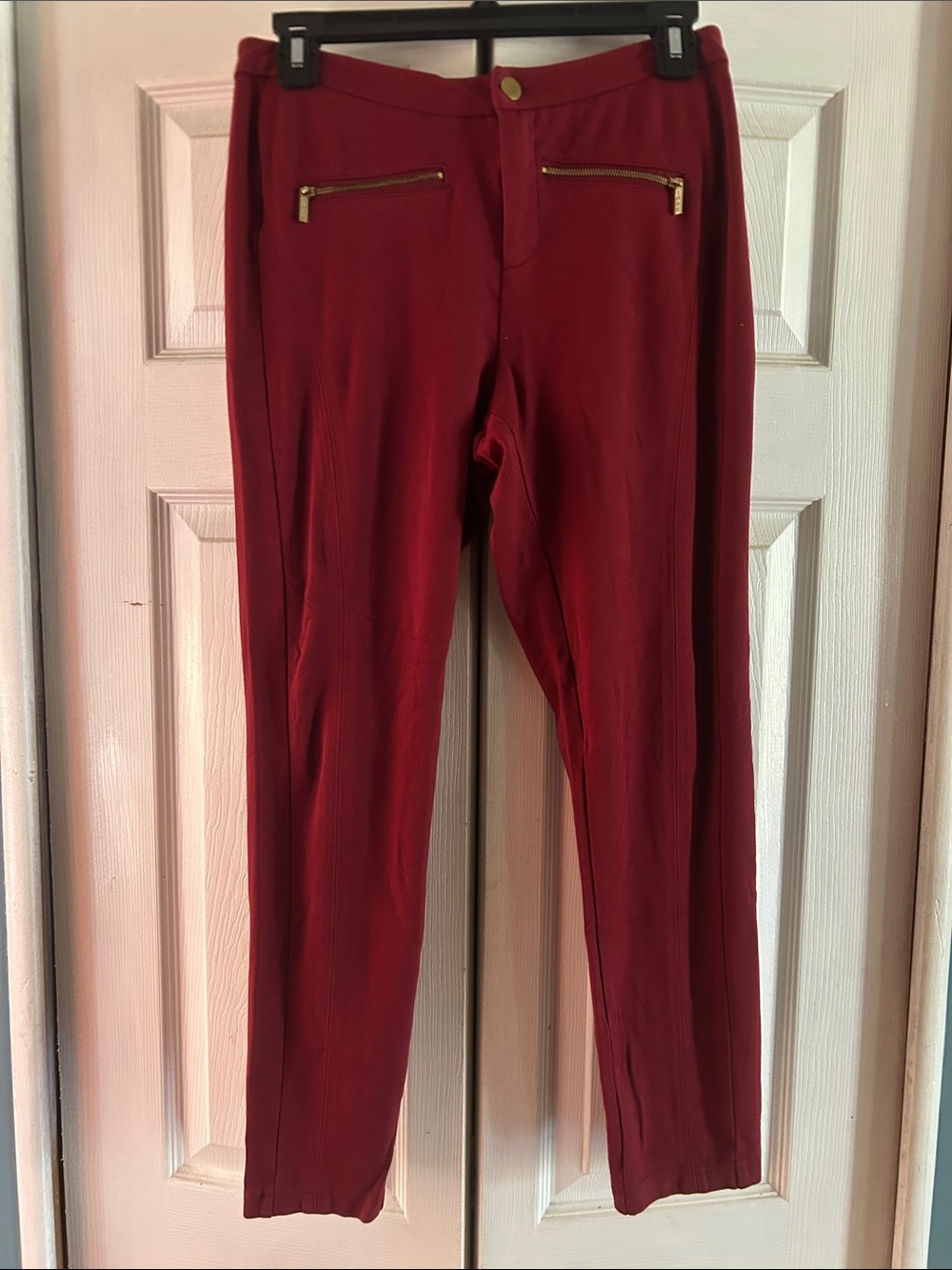 IMAN Red Ankle Pants with Gold Zipper Detail